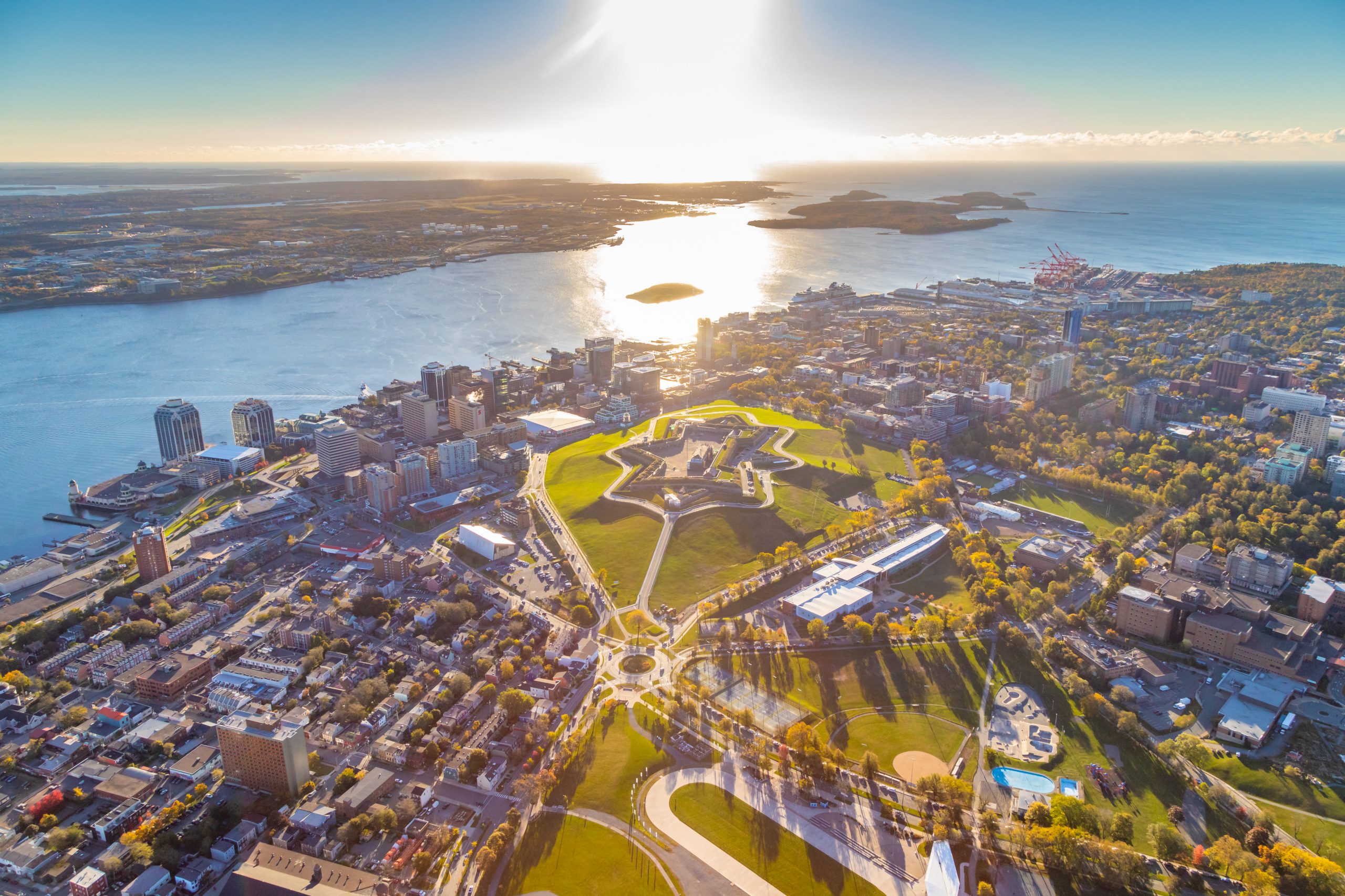 Aerial of Halifax including Citadel Hill and Georges Island National Historic Sites