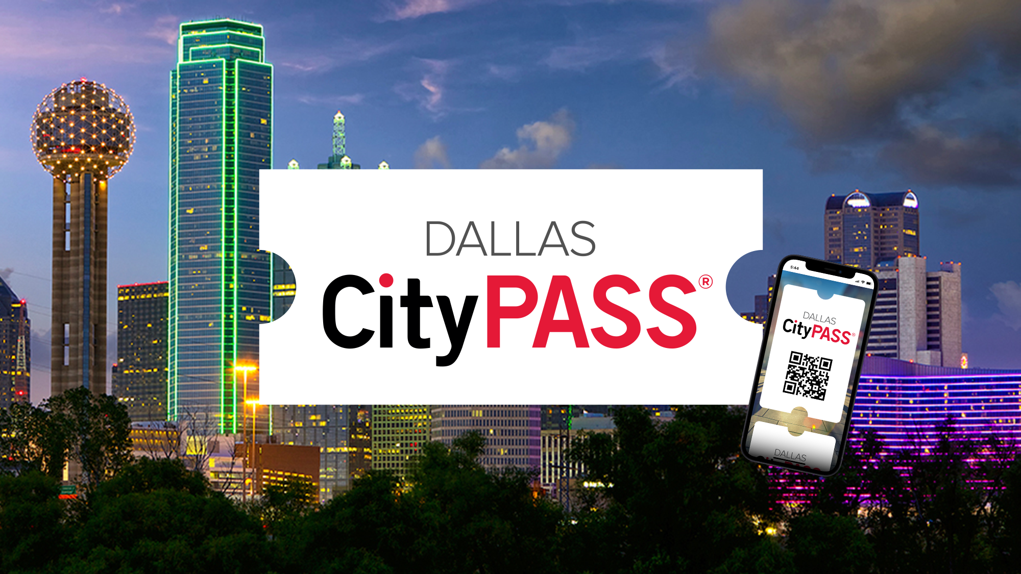 Dallas CityPASS Logo with Dallas Skyline