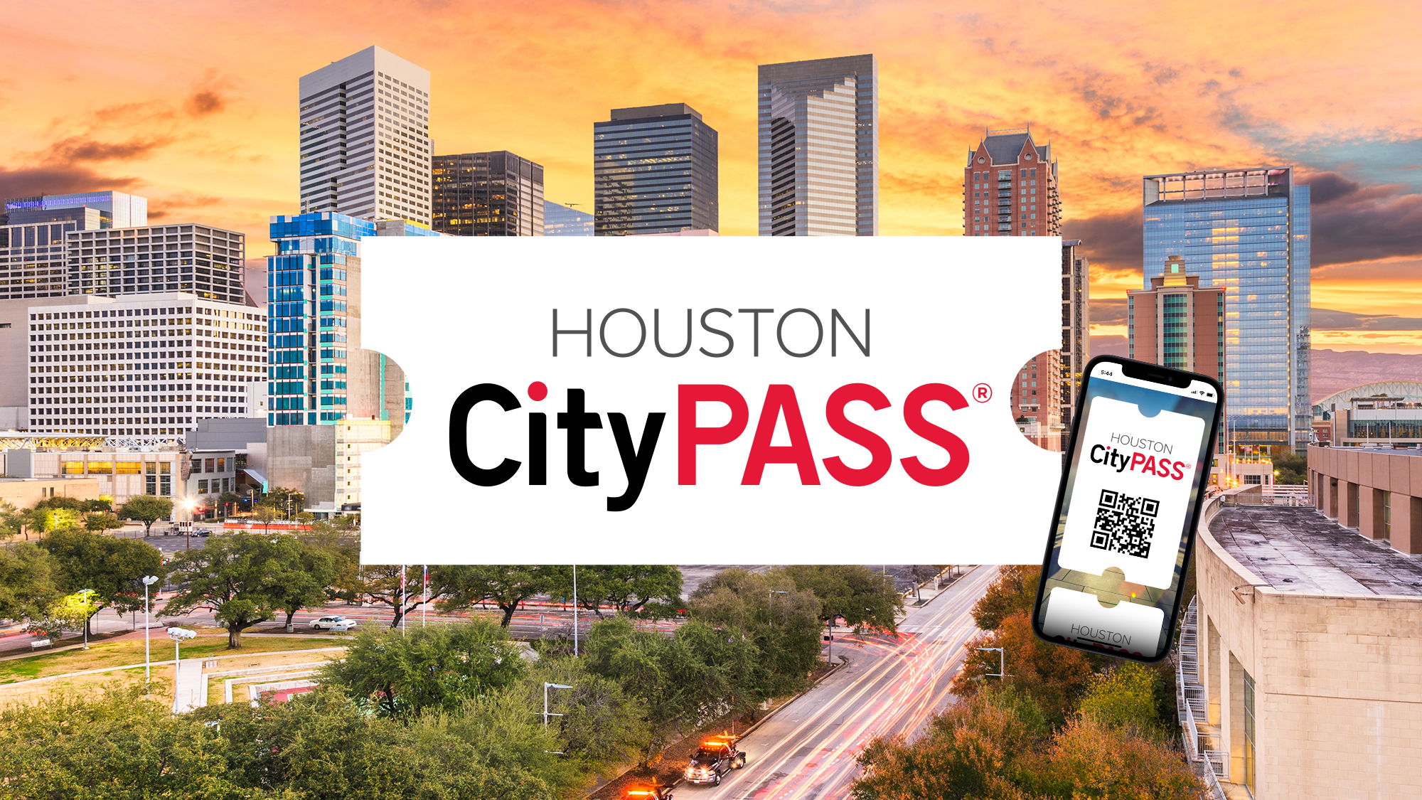 Houston CityPASS Logo with Houston Skyline