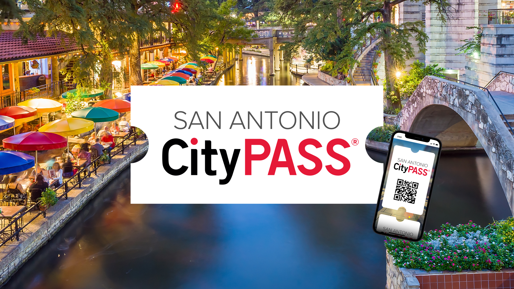 San Antonio CityPASS Logo with San Antonio River Walk