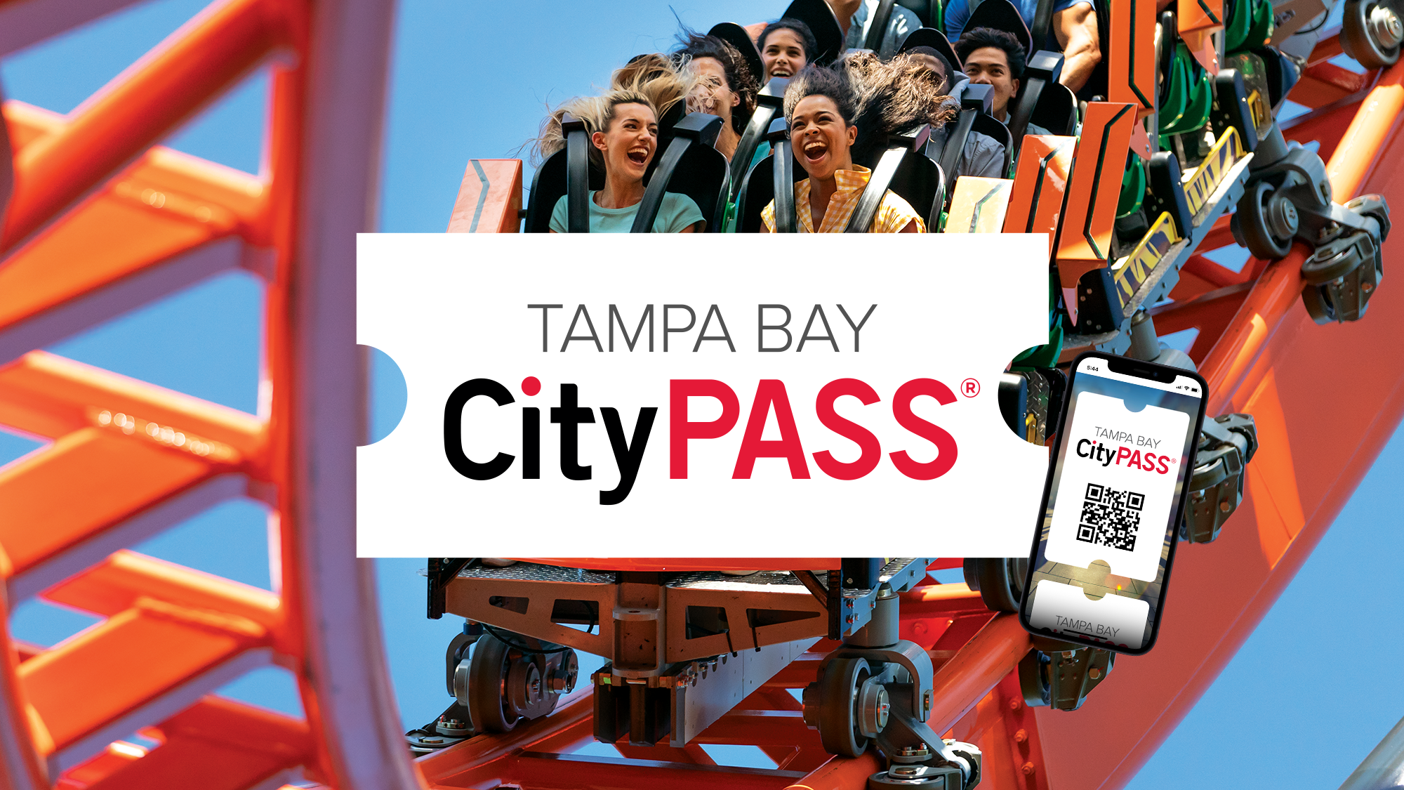 Tampa Bay CityPASS Logo with Busch Gardens Backdrop