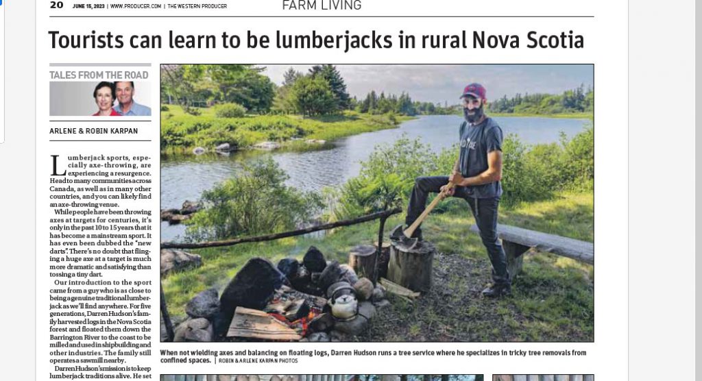 Tourists can learn to be lumberjacks in rural Nova Scotia